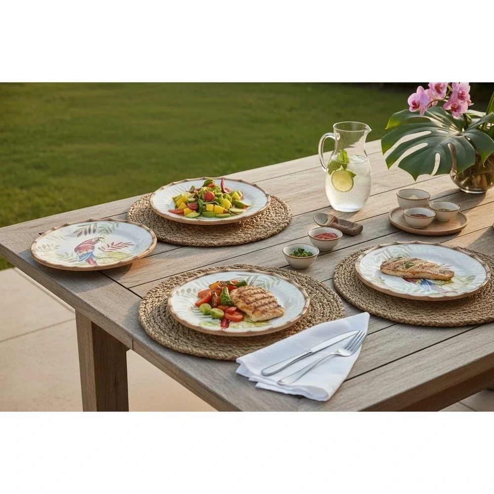 Pier 1 Cabana Macaw Parrot‎ Tropical Salad Dessert Plates Colorful Set of 4